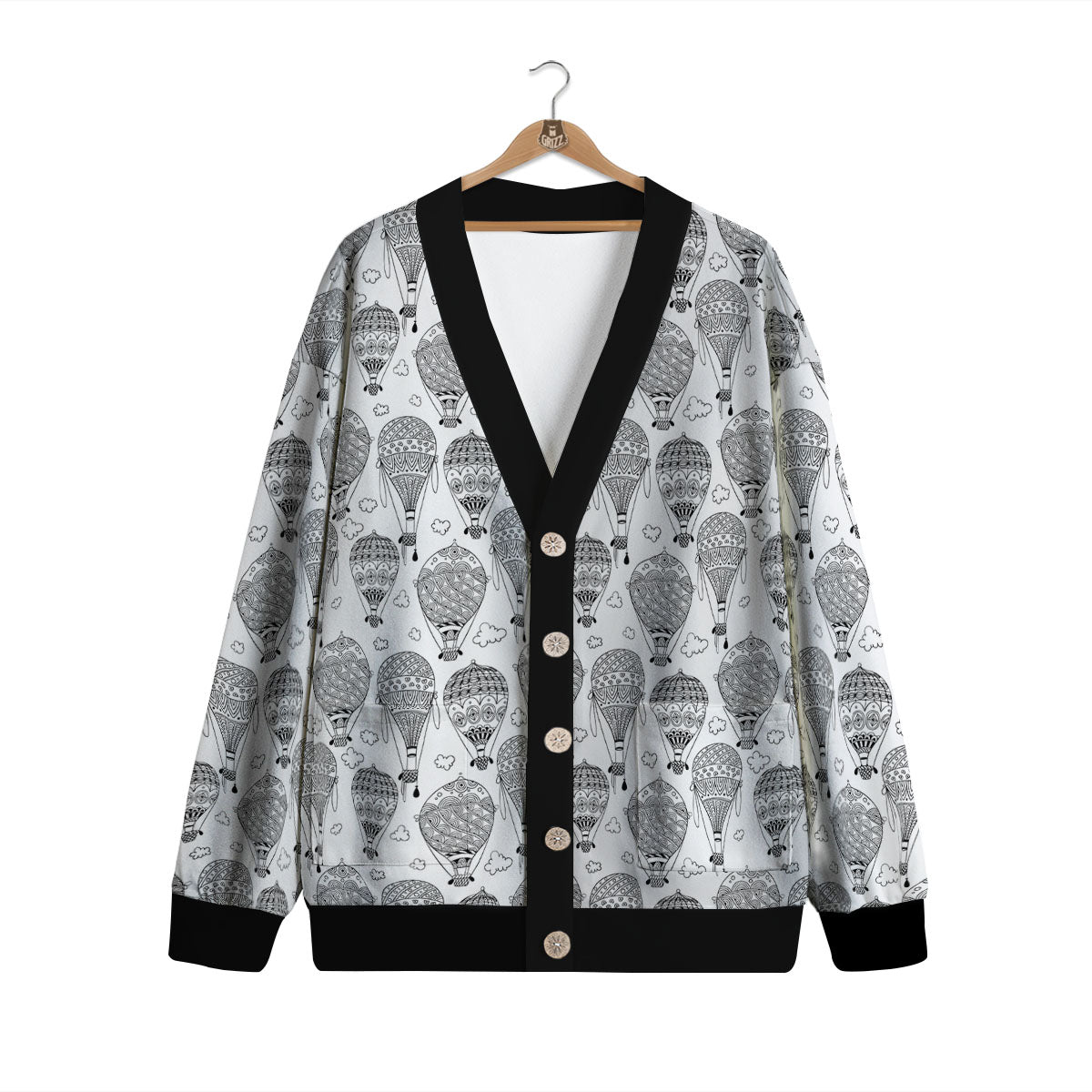 Balloon White And Black Print Pattern Cardigan-grizzshop
