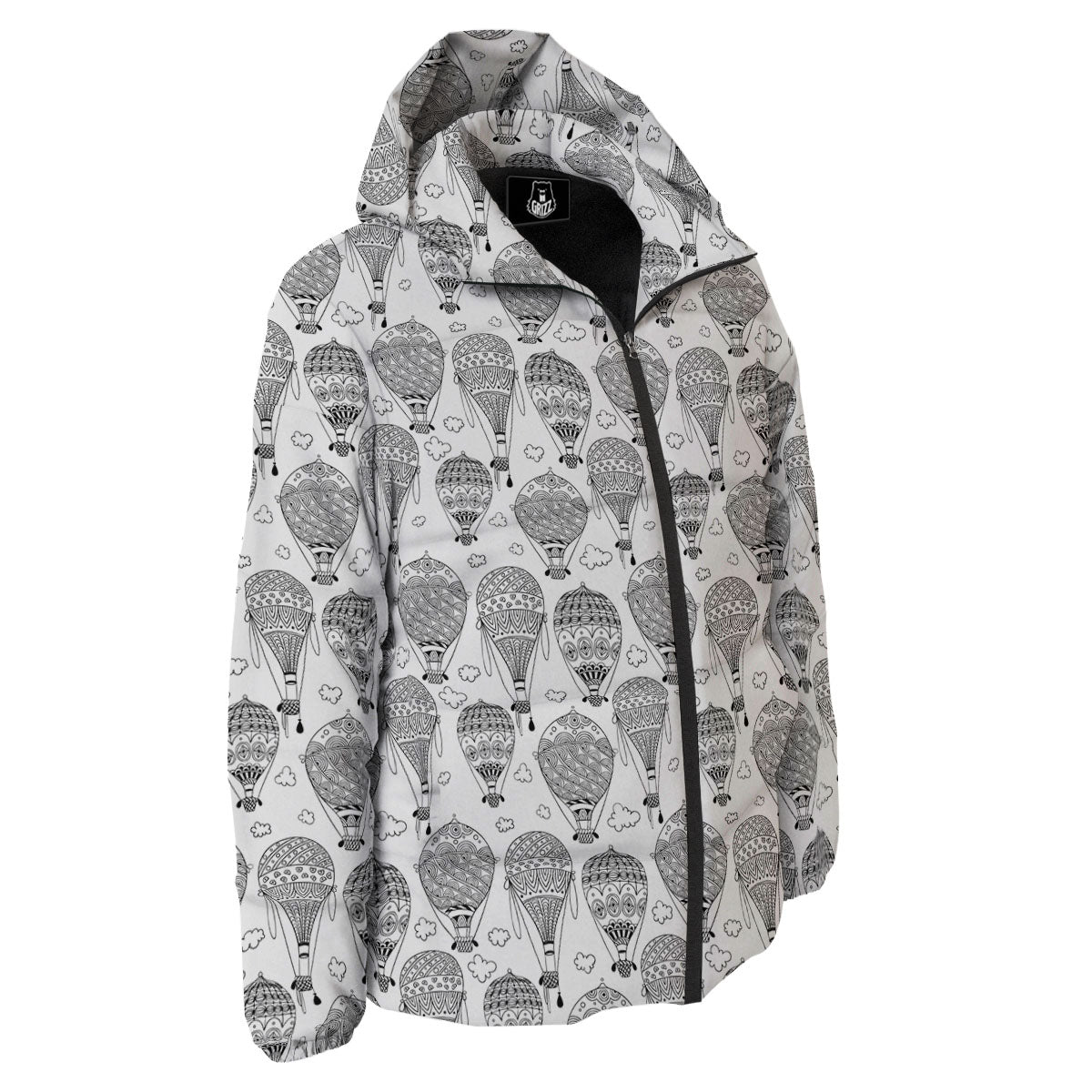 Balloon White And Black Print Pattern Down Jacket-grizzshop