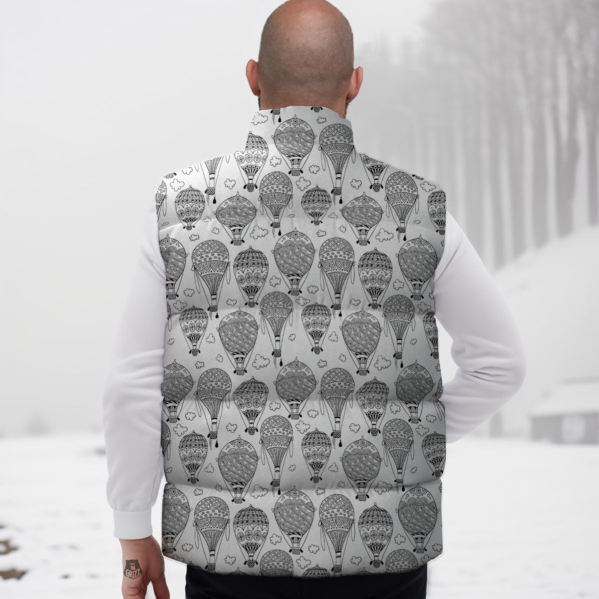 Balloon White And Black Print Pattern Down Vest