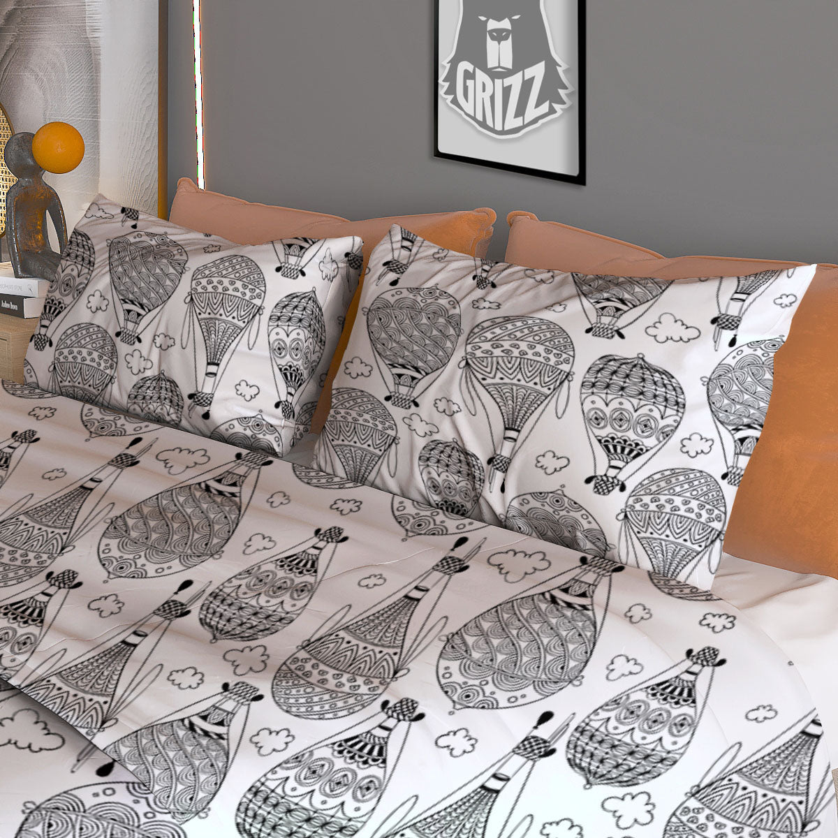 Balloon White And Black Print Pattern Duvet Cover Bedding Set