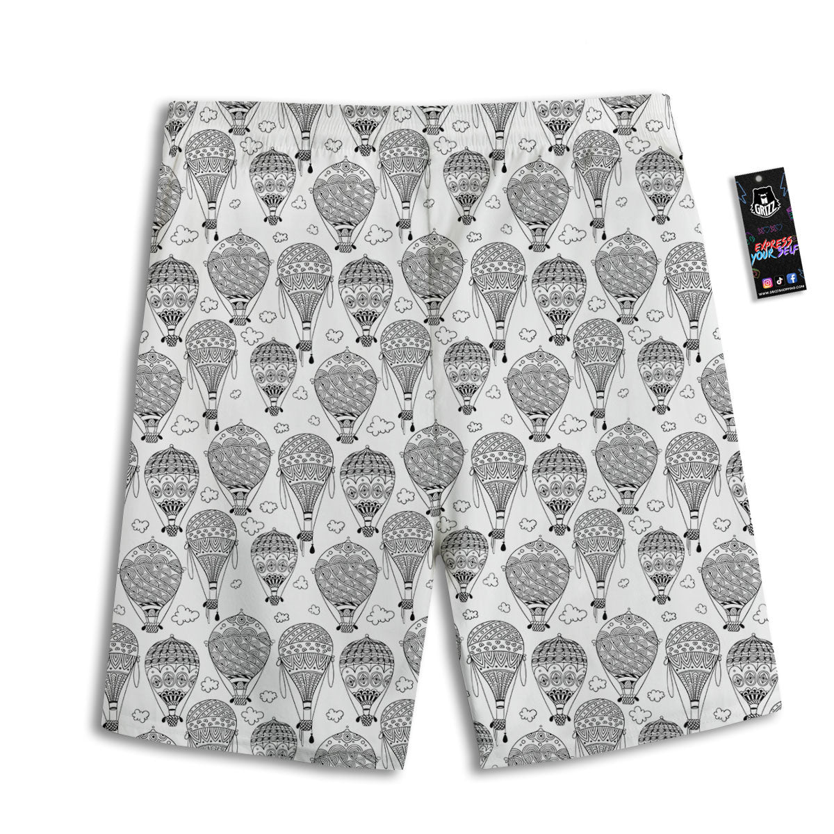 Balloon White And Black Print Pattern Men's Athletic Shorts