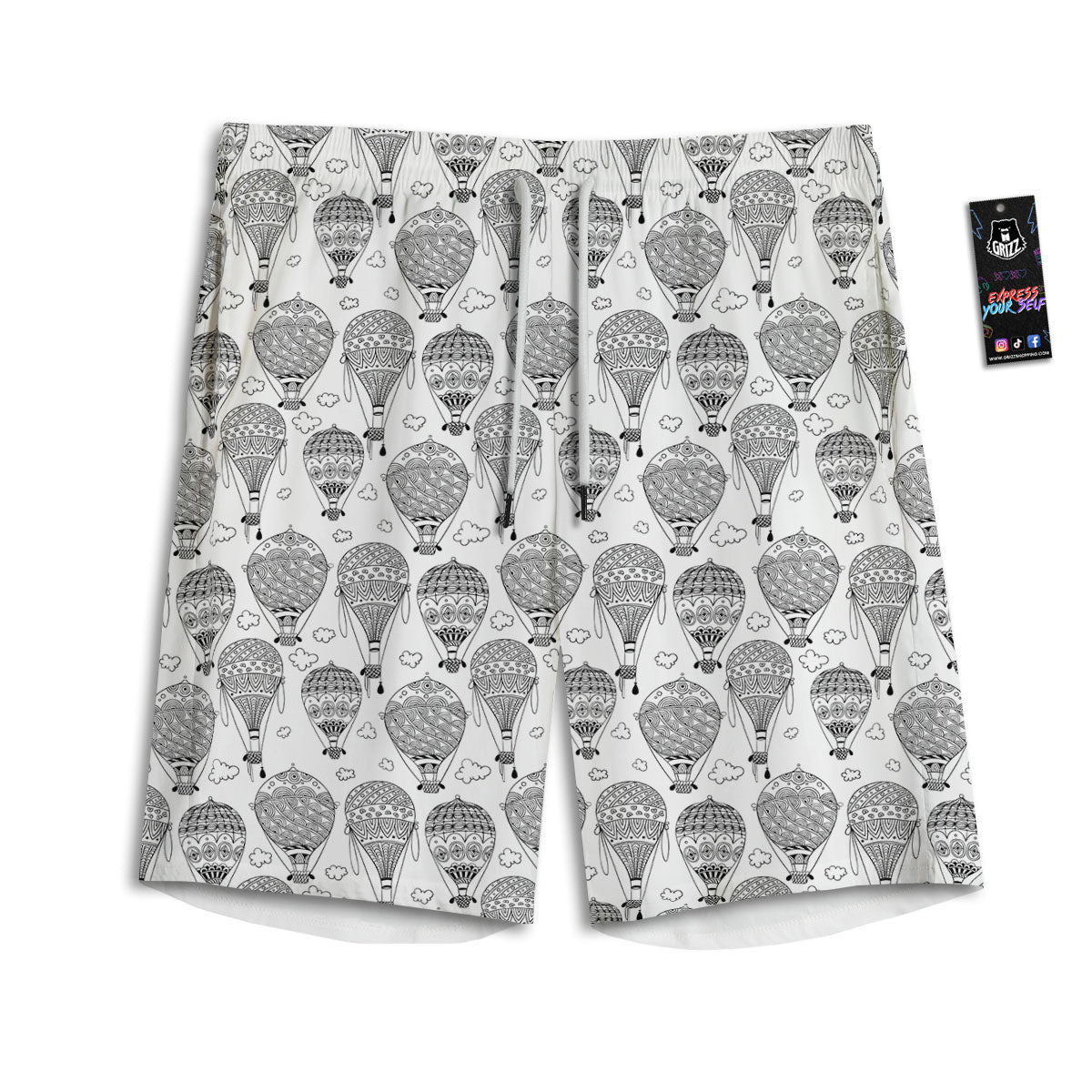 Balloon White And Black Print Pattern Men's Athletic Shorts