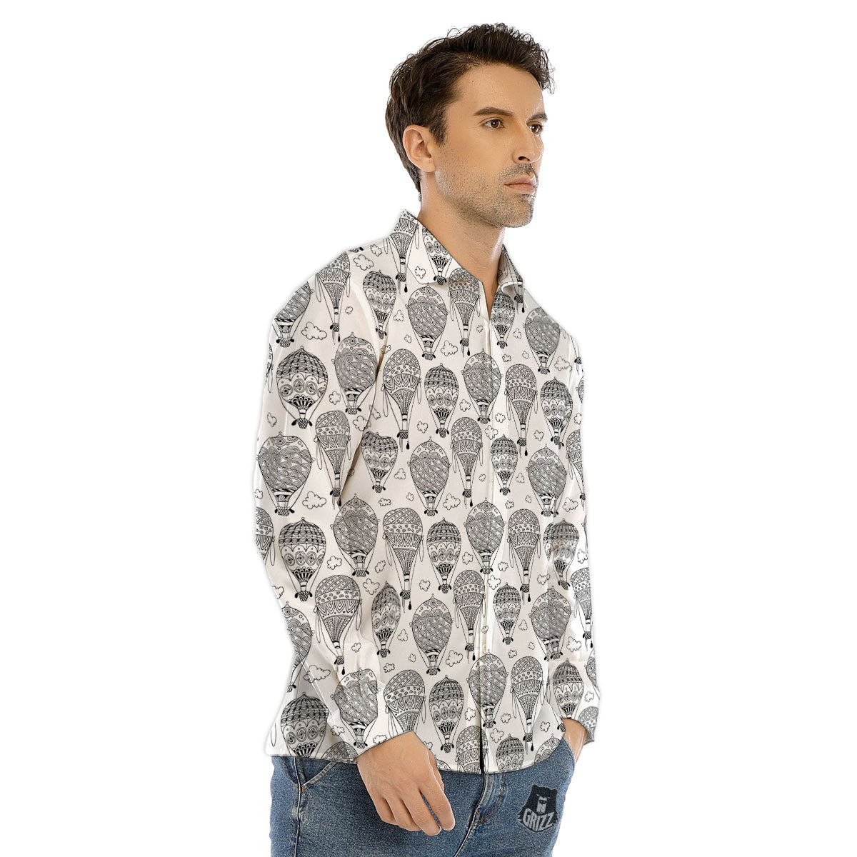 Balloon White And Black Print Pattern Men's Dress Shirts-grizzshop