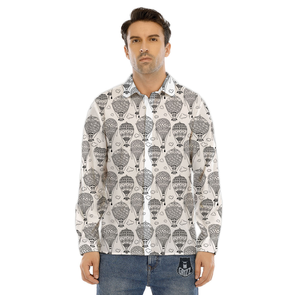 Balloon White And Black Print Pattern Men's Dress Shirts-grizzshop