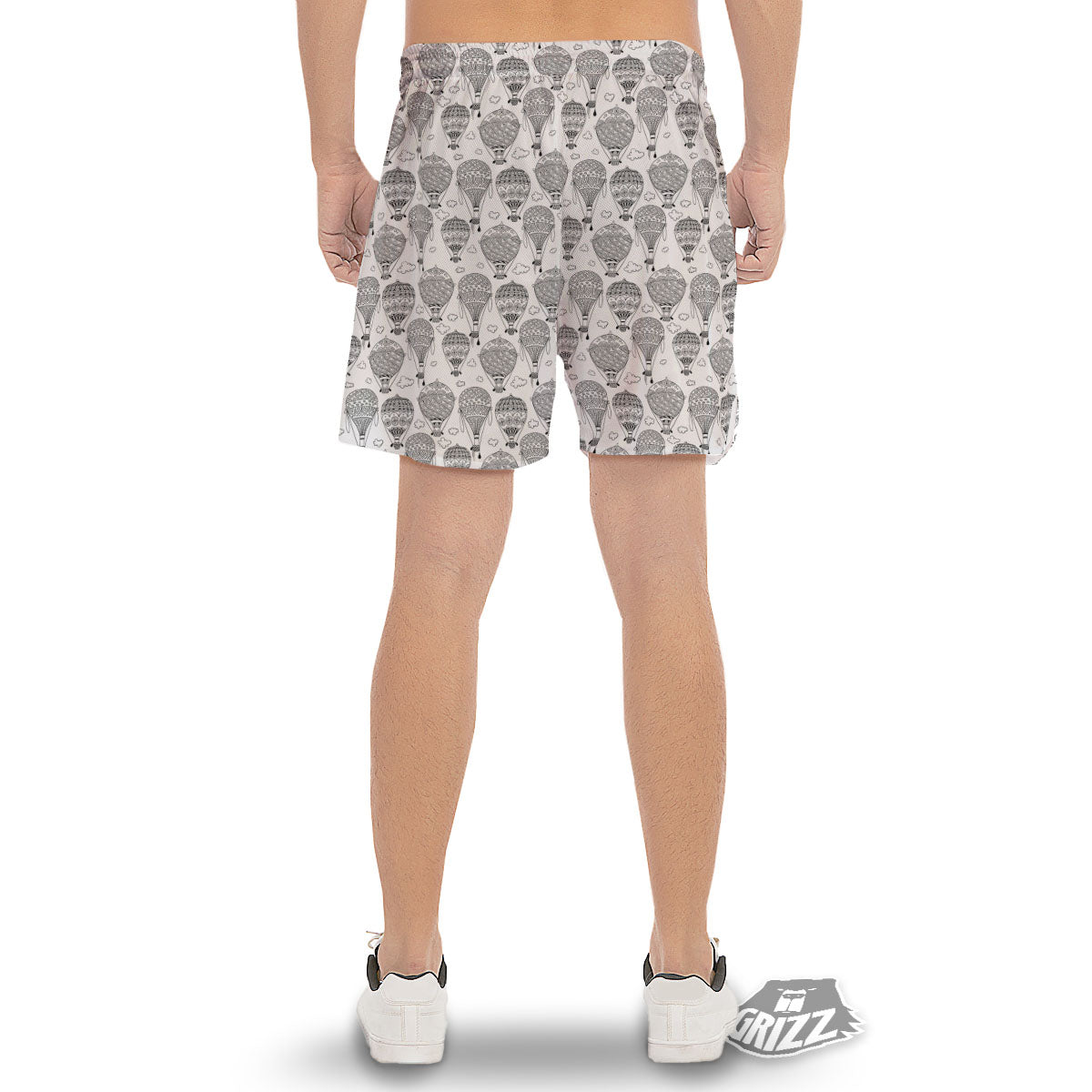 Balloon White And Black Print Pattern Men's Gym Shorts-grizzshop