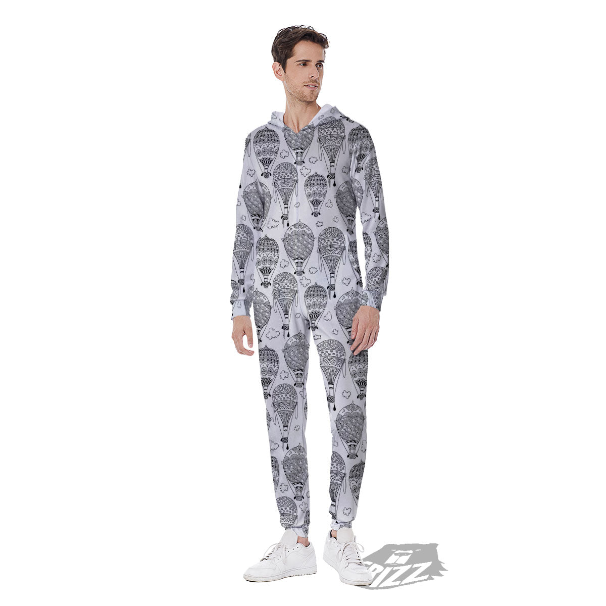 Balloon White And Black Print Pattern Men's Jumpsuit-grizzshop