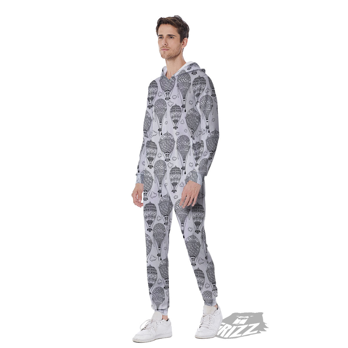 Balloon White And Black Print Pattern Men's Jumpsuit-grizzshop