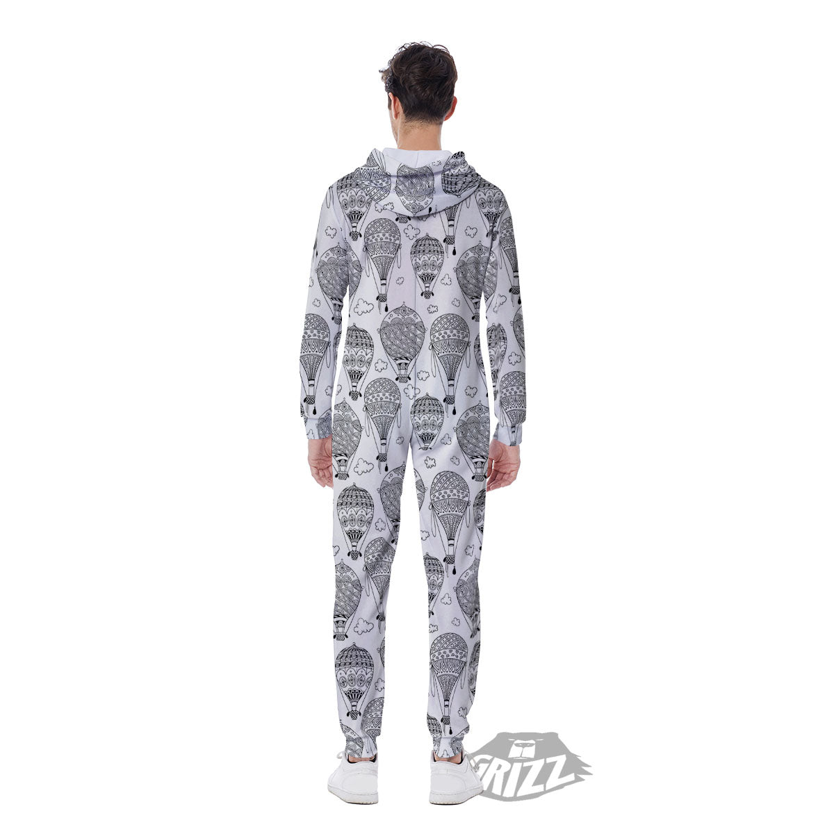 Balloon White And Black Print Pattern Men's Jumpsuit-grizzshop