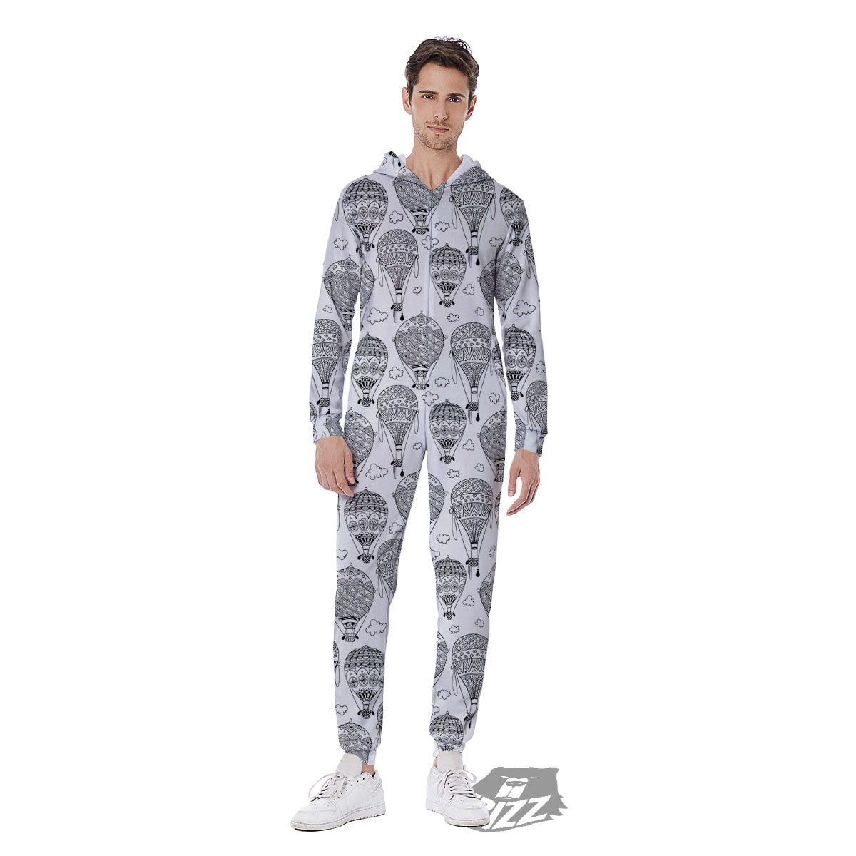 Balloon White And Black Print Pattern Men's Jumpsuit-grizzshop