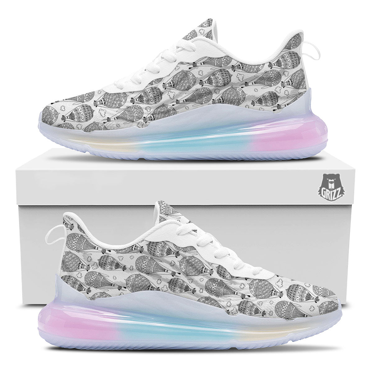 Balloon White And Black Print Pattern Running Sneakers-grizzshop