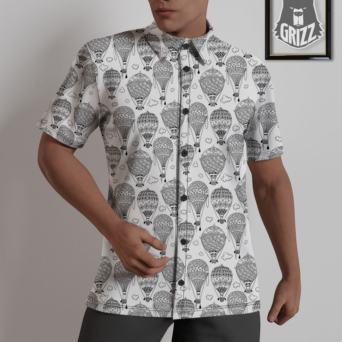 Balloon White And Black Print Pattern Untucked Shirts-grizzshop
