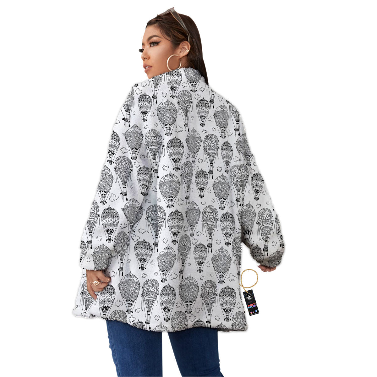 Balloon White And Black Print Pattern Women's Sherpa Jacket-grizzshop