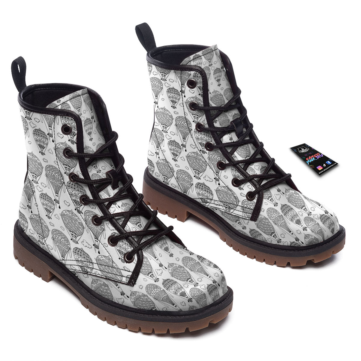 Balloon White And Black Print Pattern Work Boots-grizzshop