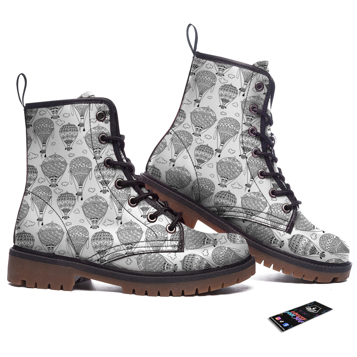 Balloon White And Black Print Pattern Work Boots-grizzshop