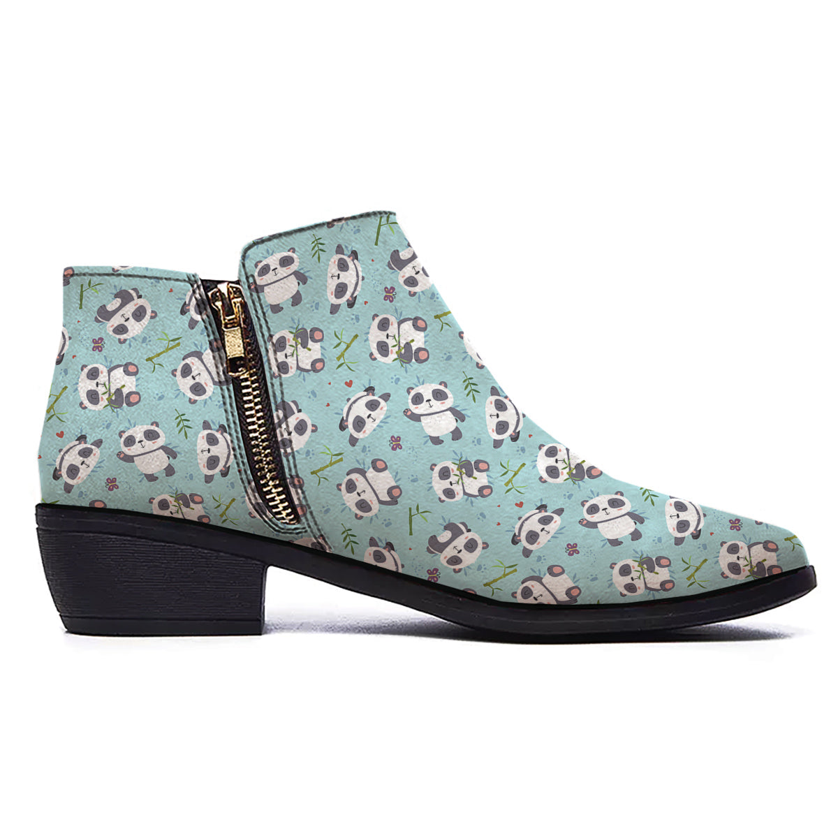 Bamboo And Cute Panda Print Pattern Ankle Boots-grizzshop