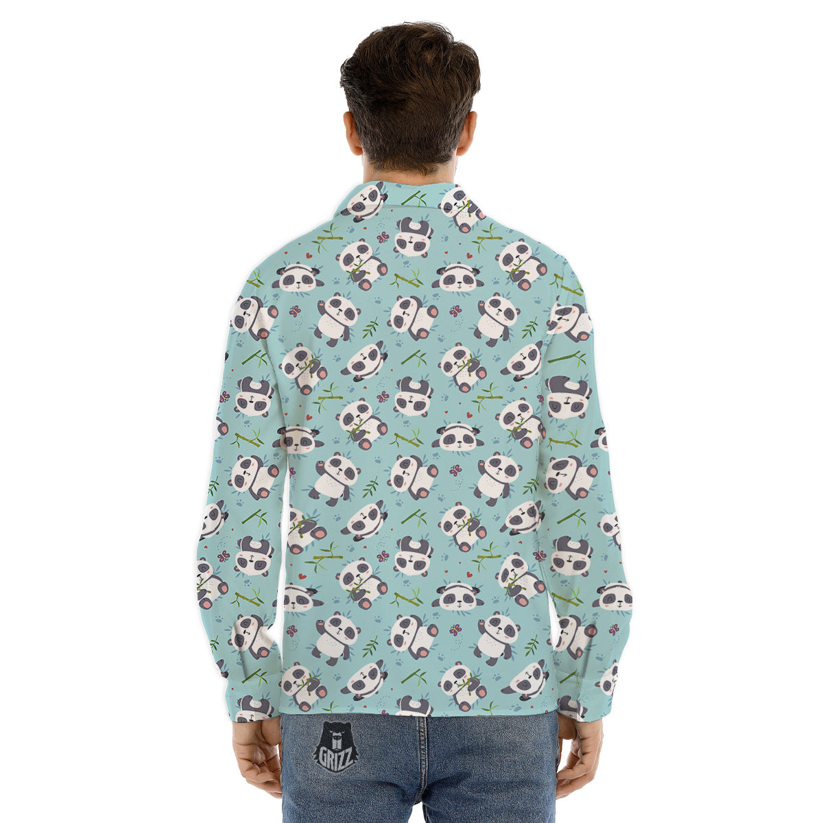 Bamboo And Cute Panda Print Pattern Men's Dress Shirts-grizzshop