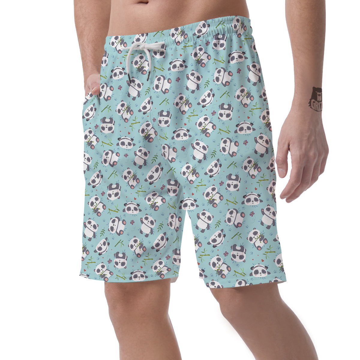 Bamboo And Cute Panda Print Pattern Men's Shorts-grizzshop