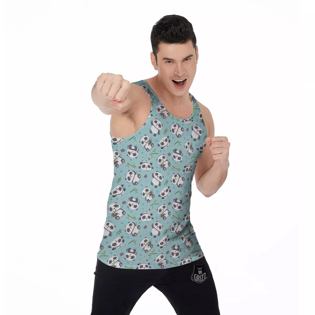 Bamboo And Cute Panda Print Pattern Men's Tank Top-grizzshop