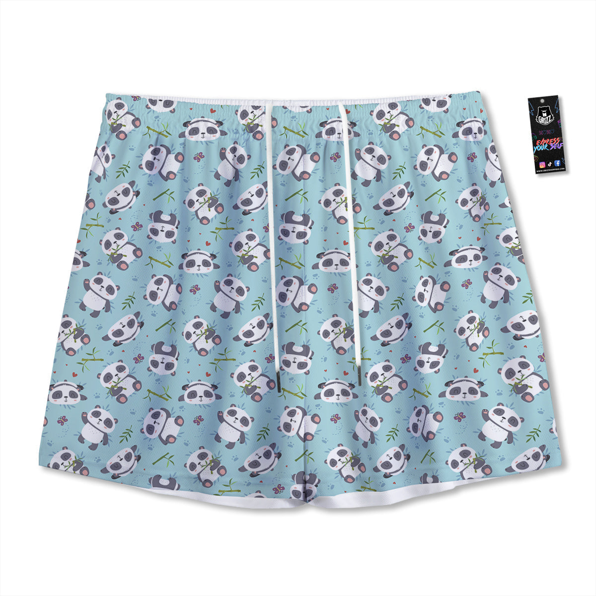 Bamboo And Cute Panda Print Pattern Mesh Shorts
