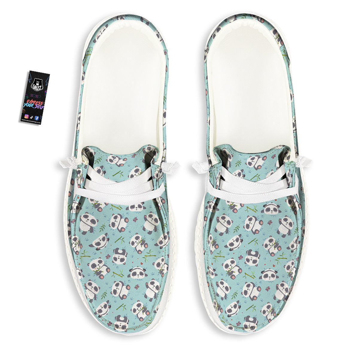 Bamboo And Cute Panda Print Pattern White Loafers-grizzshop