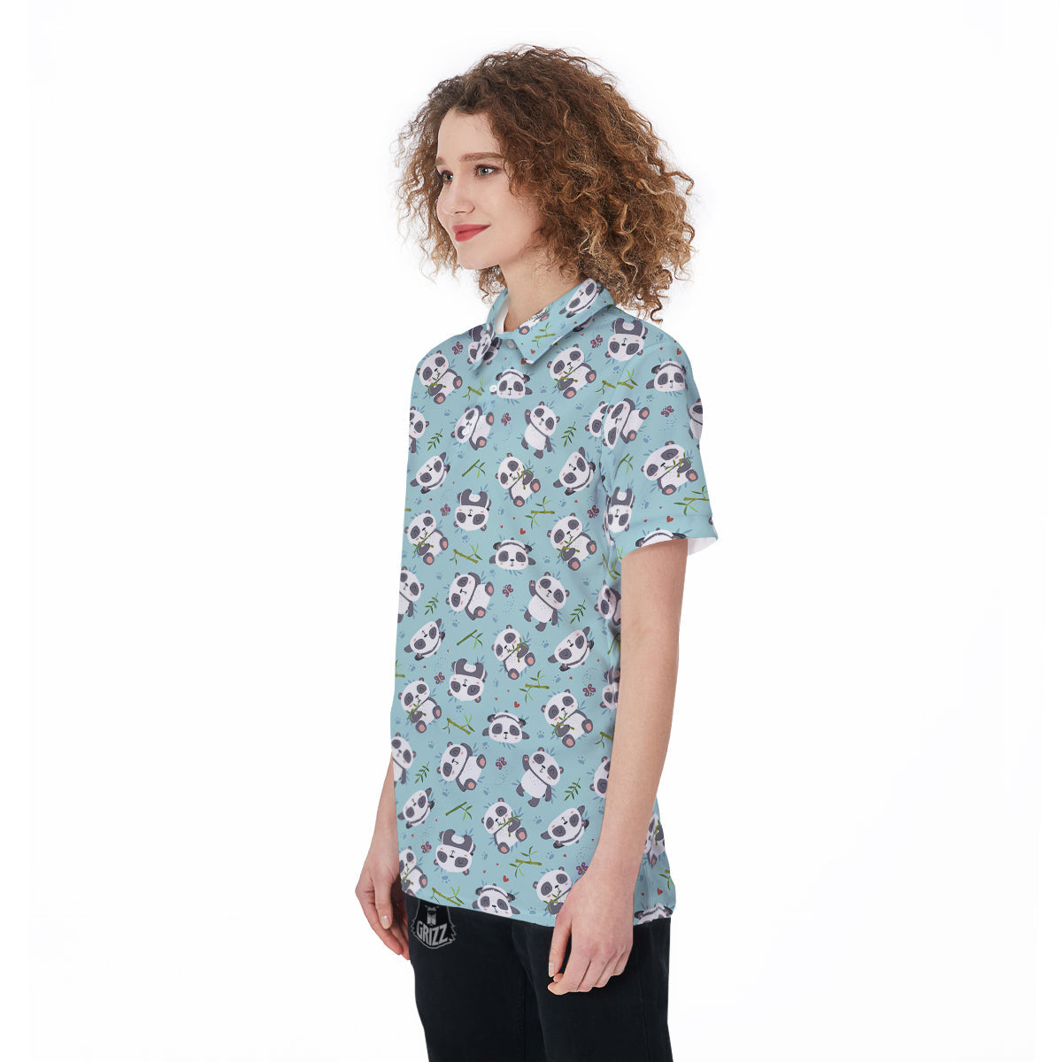 Bamboo And Cute Panda Print Pattern Women's Golf Shirts-grizzshop