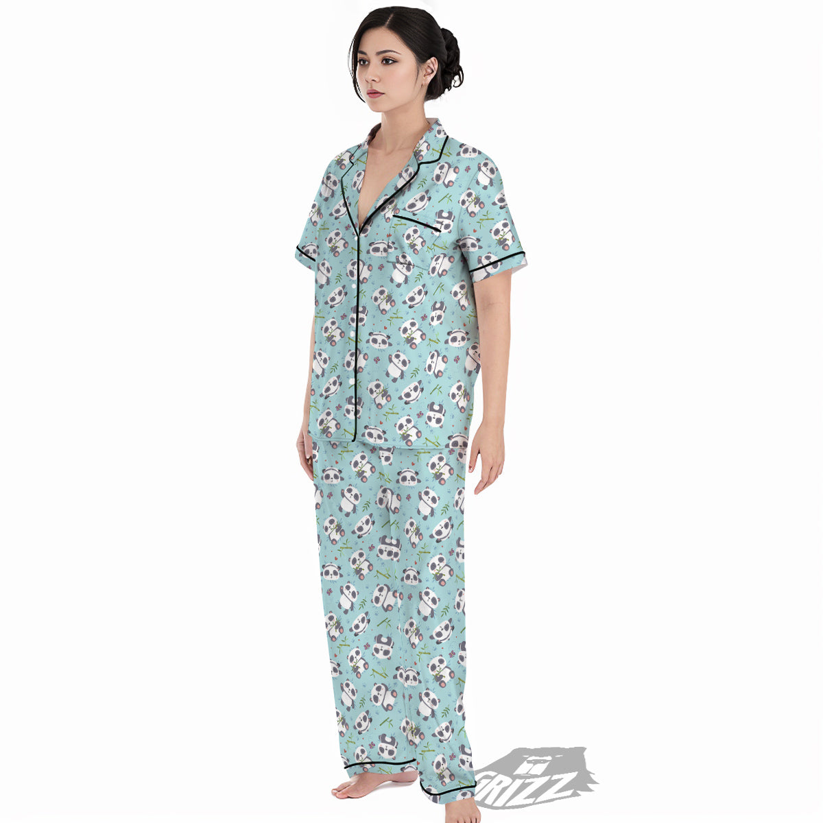 Bamboo And Cute Panda Print Pattern Women's Pajamas Set-grizzshop