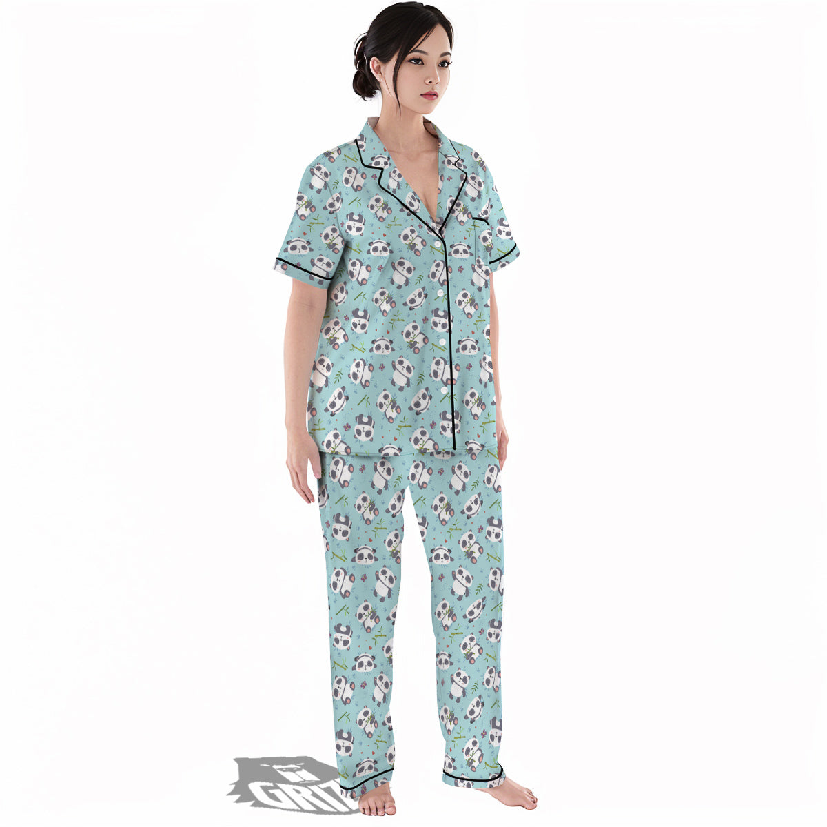 Bamboo And Cute Panda Print Pattern Women's Pajamas Set-grizzshop