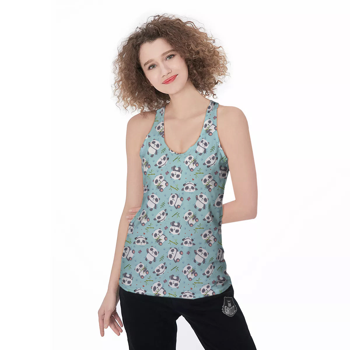 Bamboo And Cute Panda Print Pattern Women's Racerback Tank Top-grizzshop