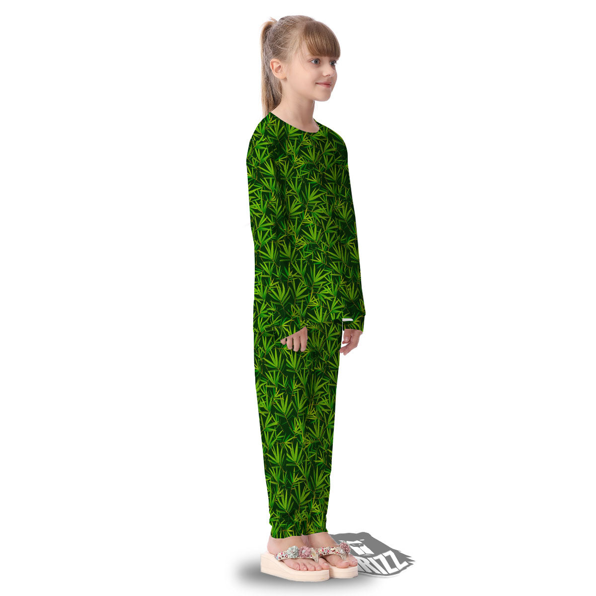 Bamboo Leaf Green Print Pattern Kid's Pajamas-grizzshop