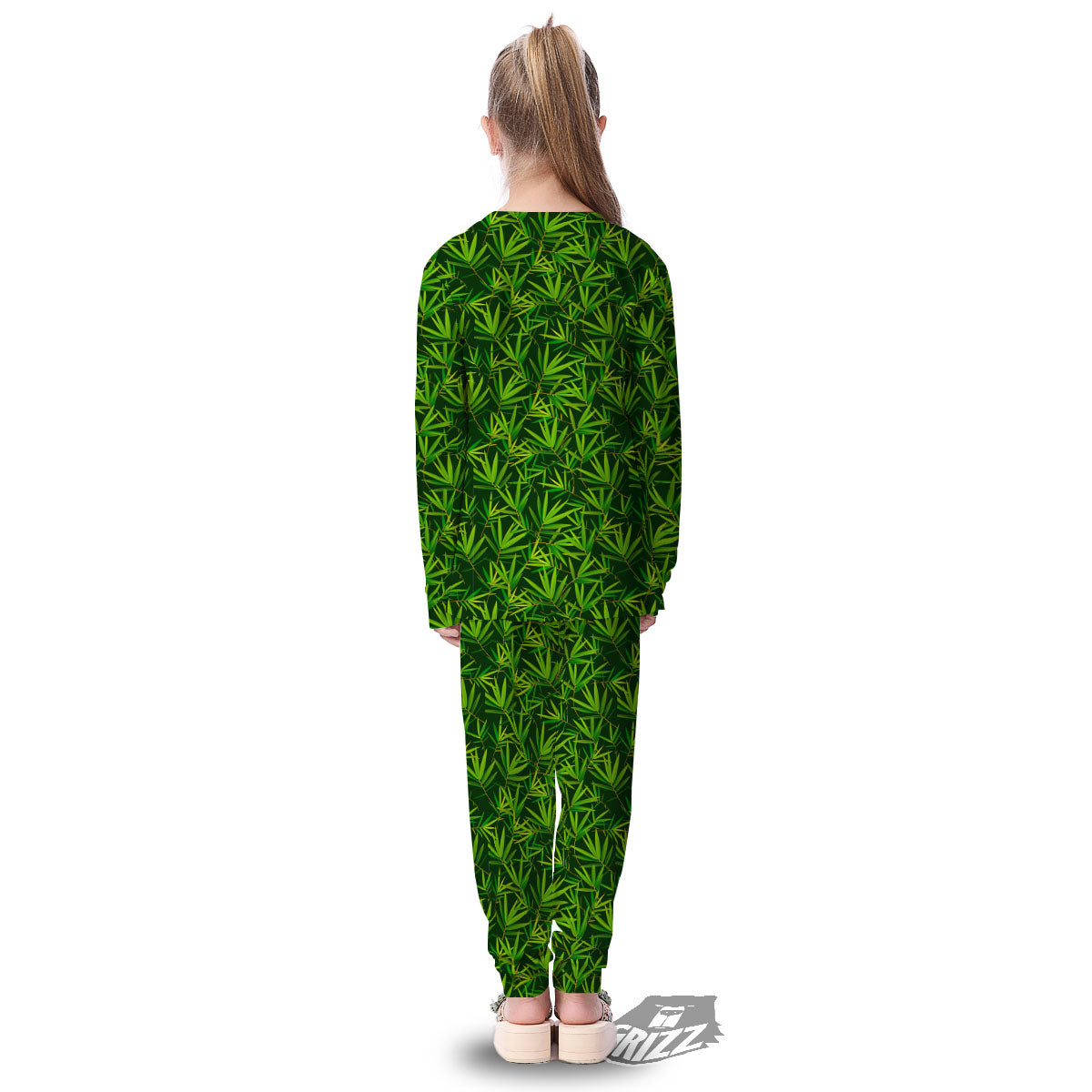 Bamboo Leaf Green Print Pattern Kid's Pajamas-grizzshop
