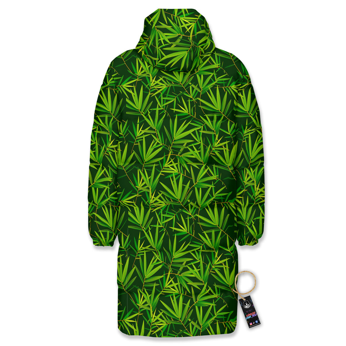 Bamboo Leaf Green Print Pattern Long Down Jacket-grizzshop