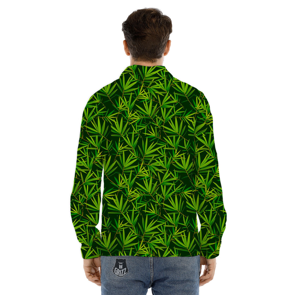 Bamboo Leaf Green Print Pattern Men's Dress Shirts-grizzshop