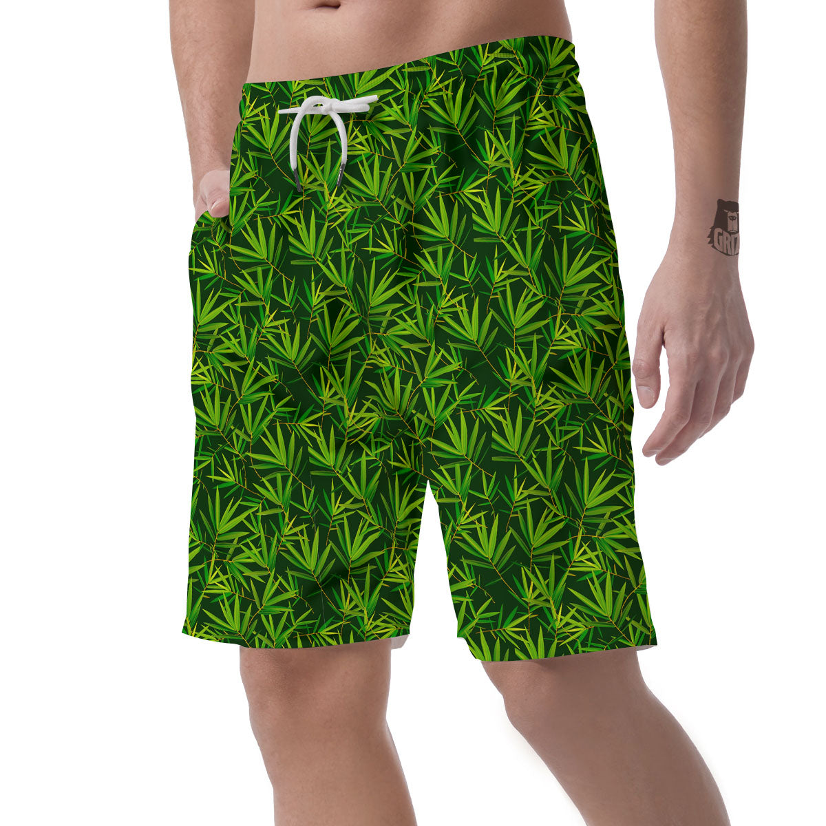 Bamboo Leaf Green Print Pattern Men's Shorts-grizzshop
