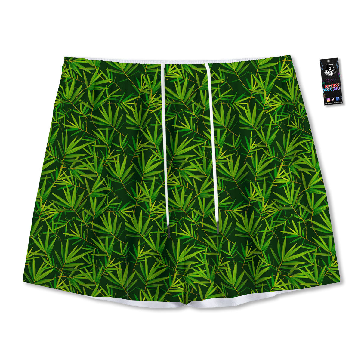 Bamboo Leaf Green Print Pattern Mesh Shorts
