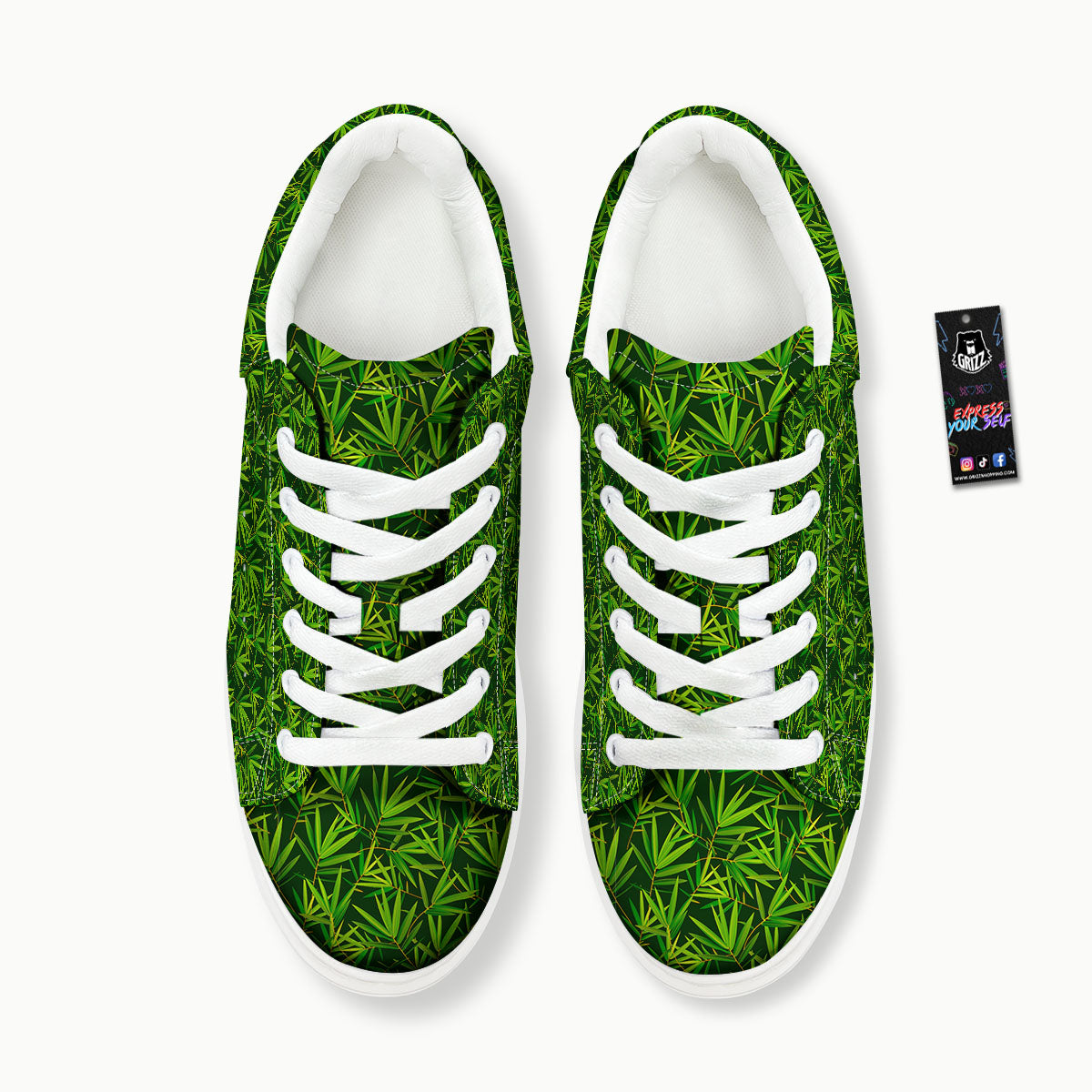 Bamboo Leaf Green Print Pattern Platform Shoes-grizzshop