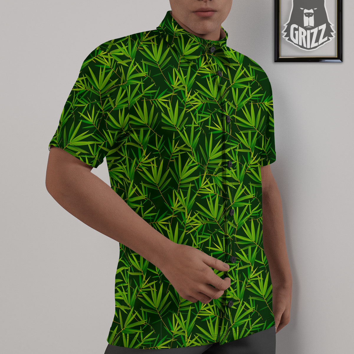 Bamboo Leaf Green Print Pattern Untucked Shirts-grizzshop