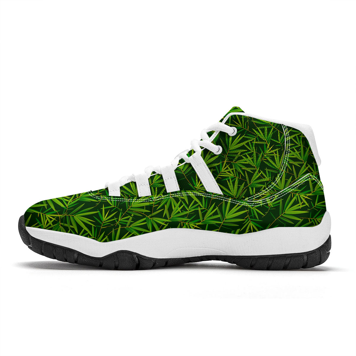 Bamboo Leaf Green Print Pattern White Bball Shoes-grizzshop