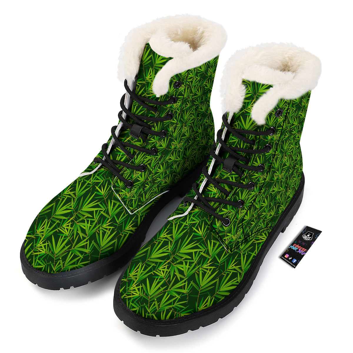 Bamboo Leaf Green Print Pattern Winter Boots-grizzshop