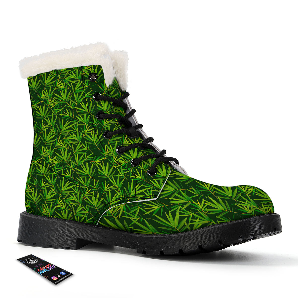 Bamboo Leaf Green Print Pattern Winter Boots-grizzshop