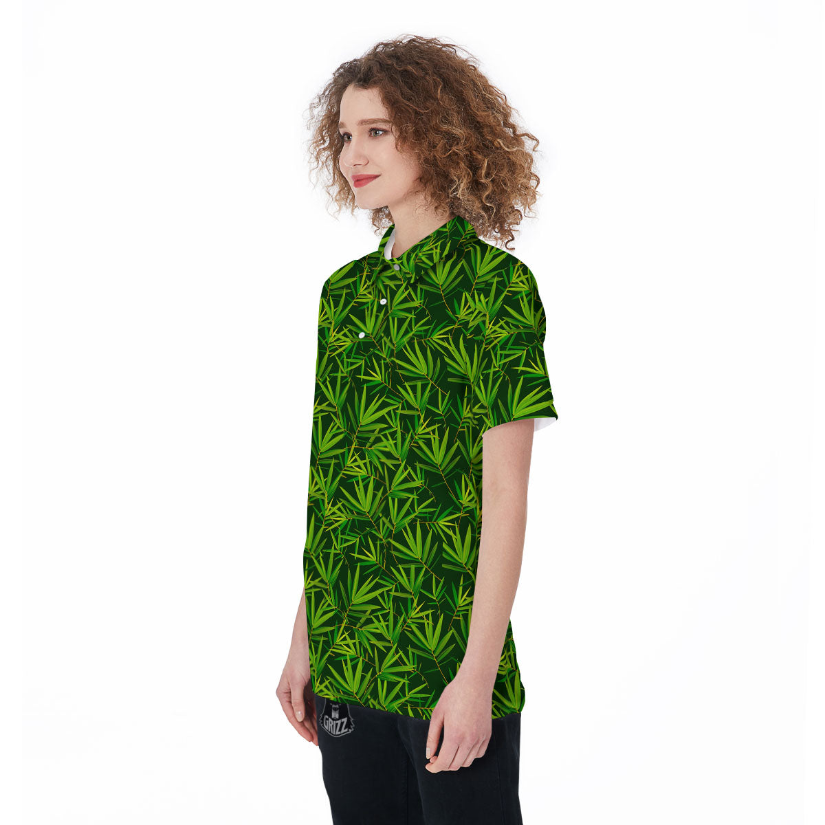Bamboo Leaf Green Print Pattern Women's Golf Shirts-grizzshop
