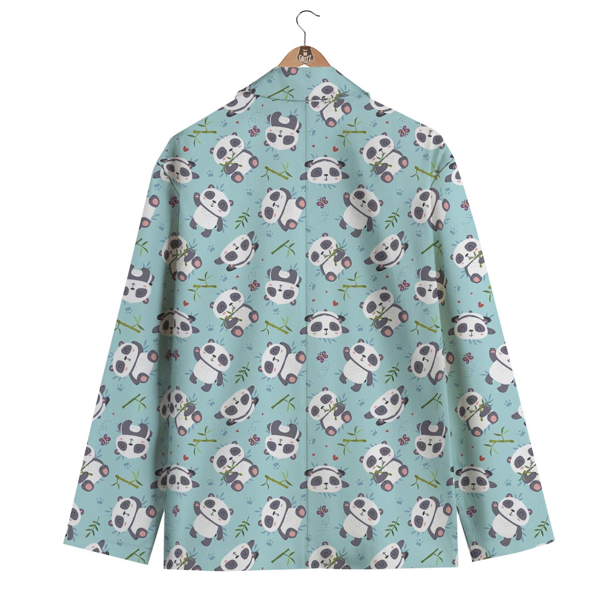 Bamboo Mint Panda Pattern Print Men's Blazer-grizzshop