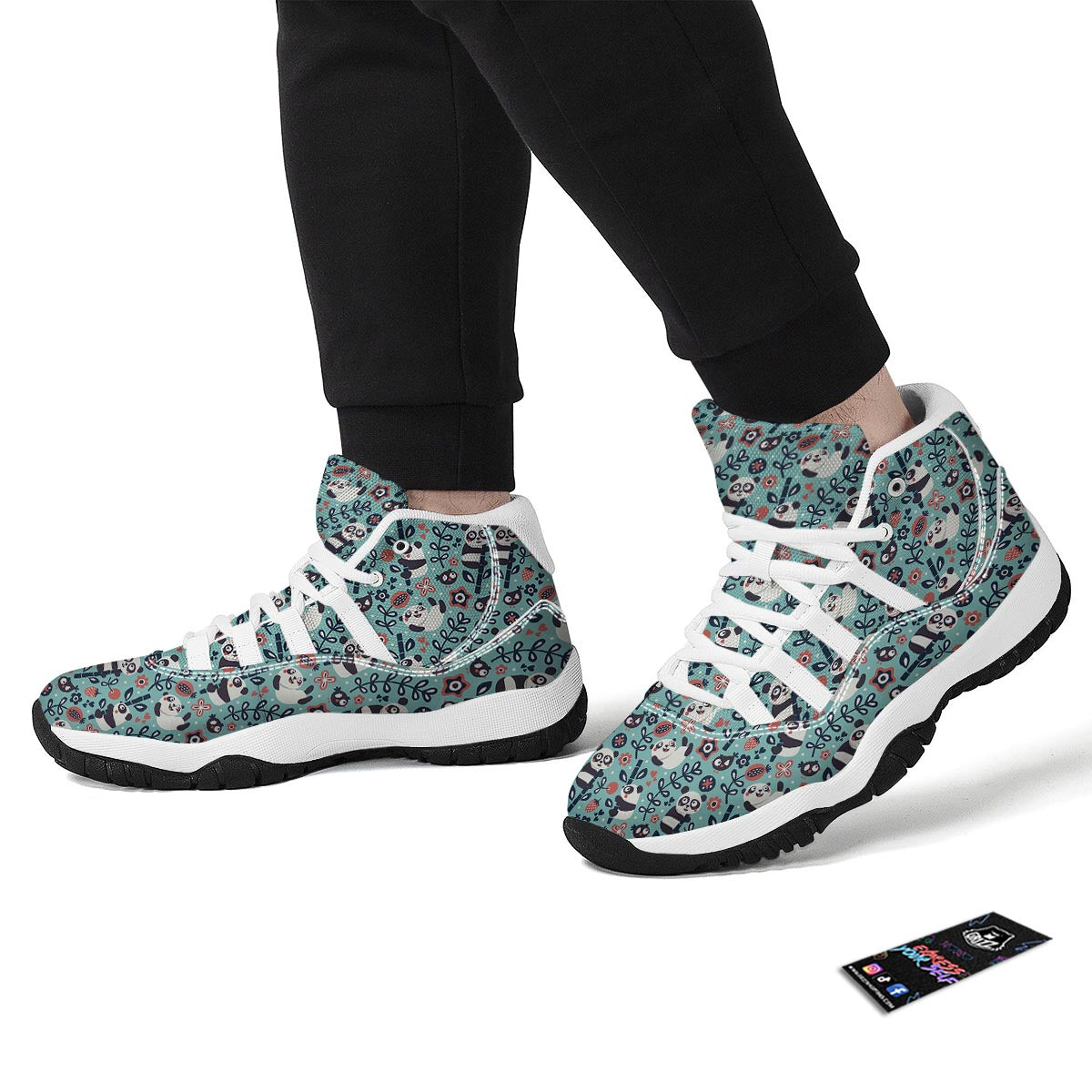 Bamboo Panda Pattern Print White Bball Shoes-grizzshop