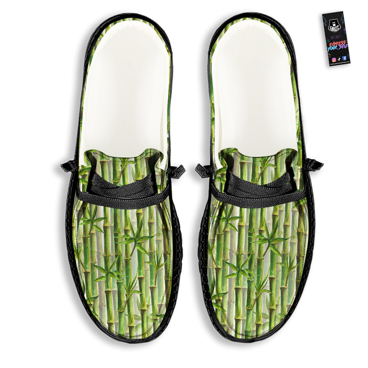 Bamboo Watercolor Print Pattern Black Loafers-grizzshop