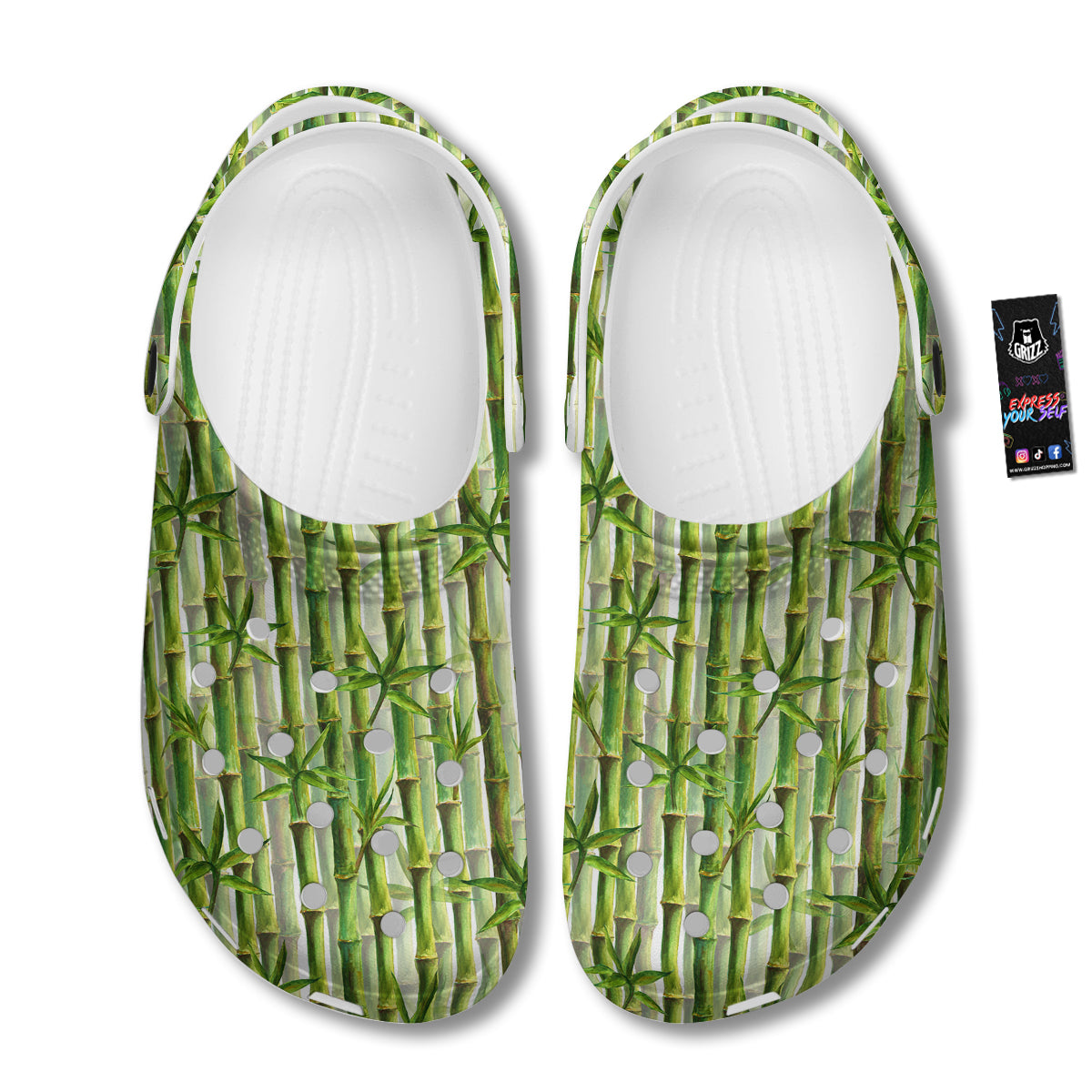 Bamboo Watercolor Print Pattern Clog-grizzshop