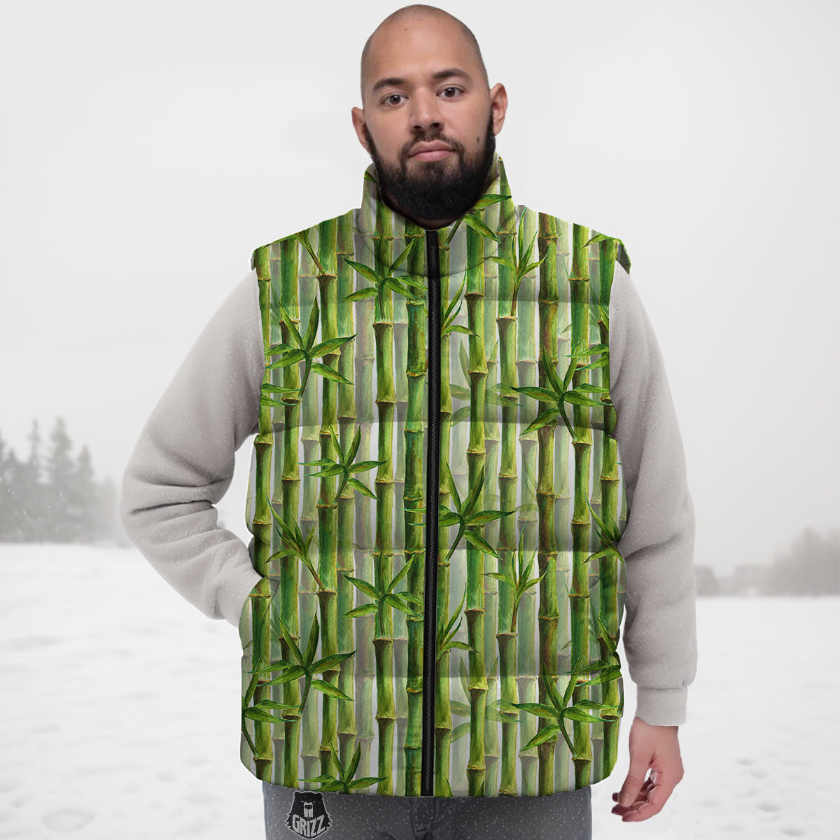 Bamboo Watercolor Print Pattern Down Vest
