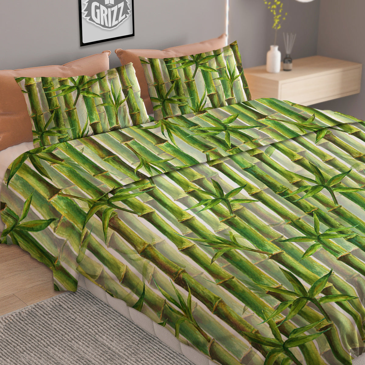 Bamboo Watercolor Print Pattern Duvet Cover Bedding Set