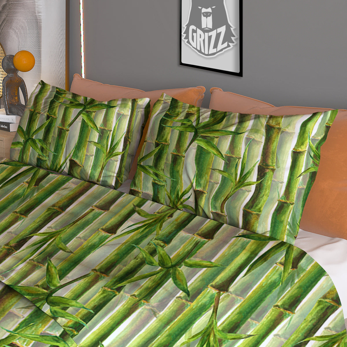Bamboo Watercolor Print Pattern Duvet Cover Bedding Set