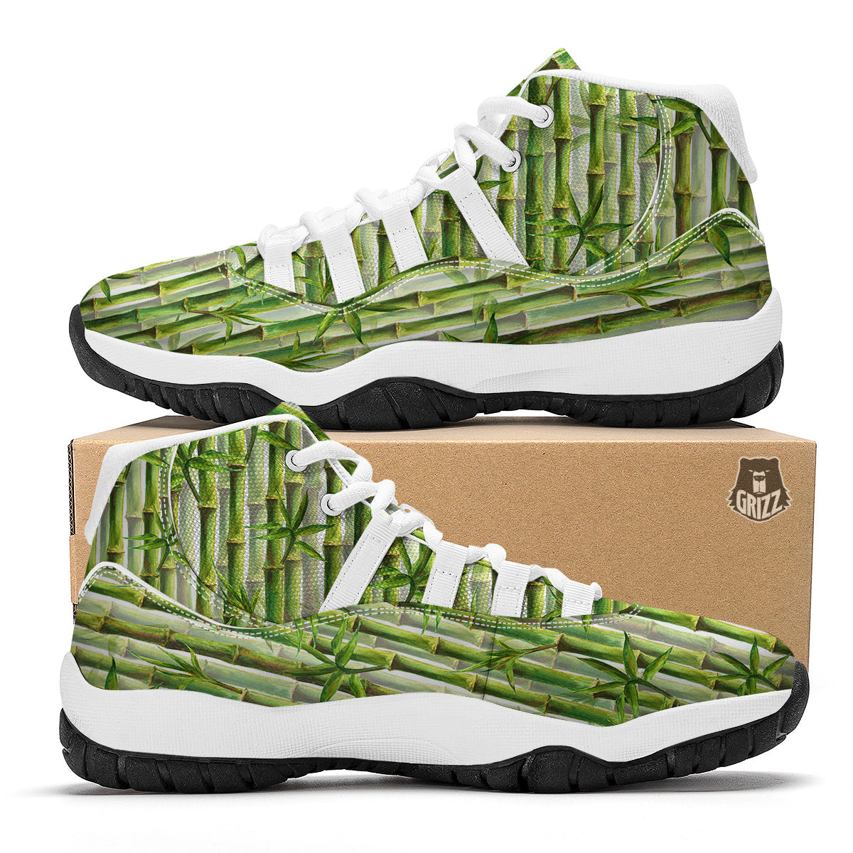 Bamboo Watercolor Print Pattern White Bball Shoes-grizzshop