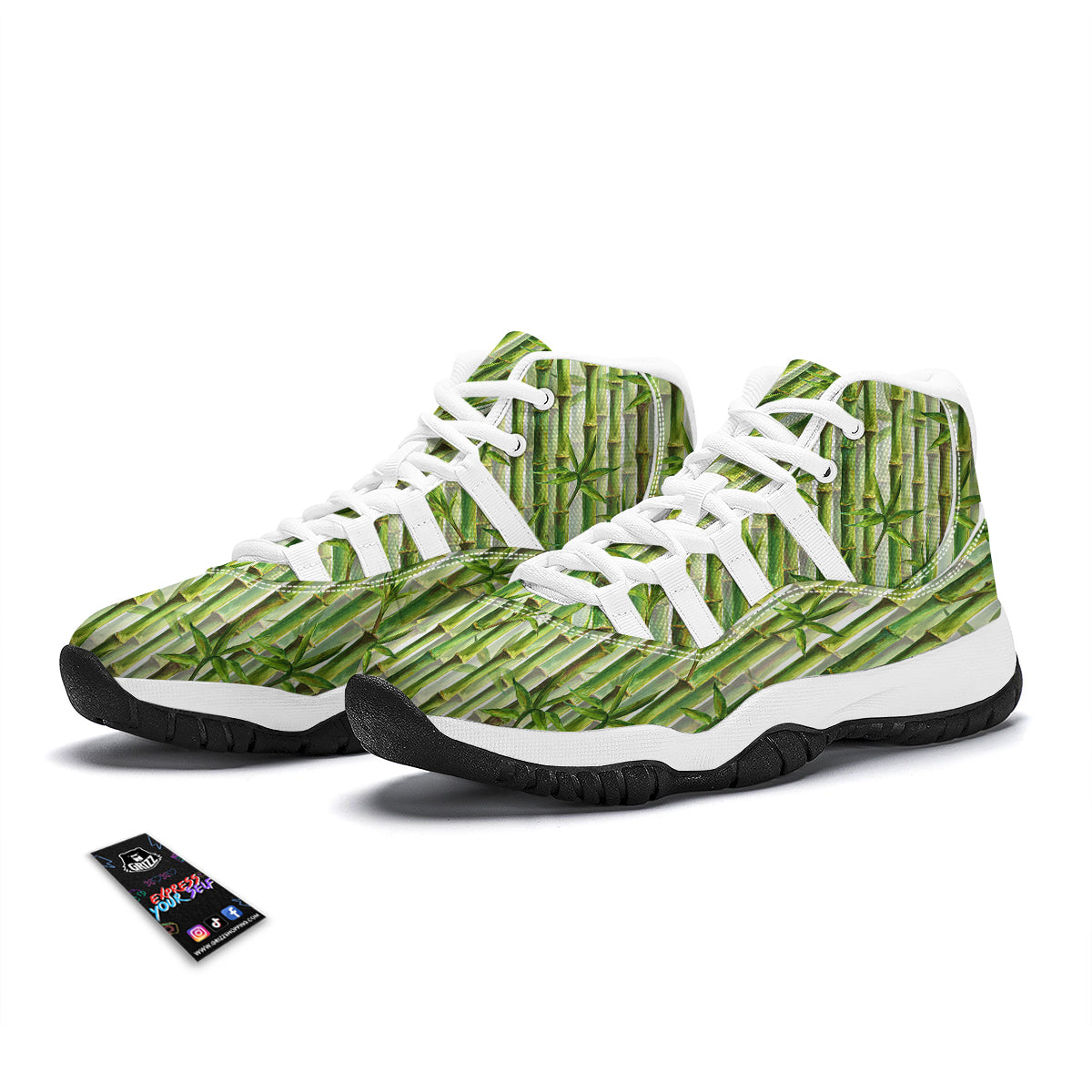 Bamboo Watercolor Print Pattern White Bball Shoes-grizzshop