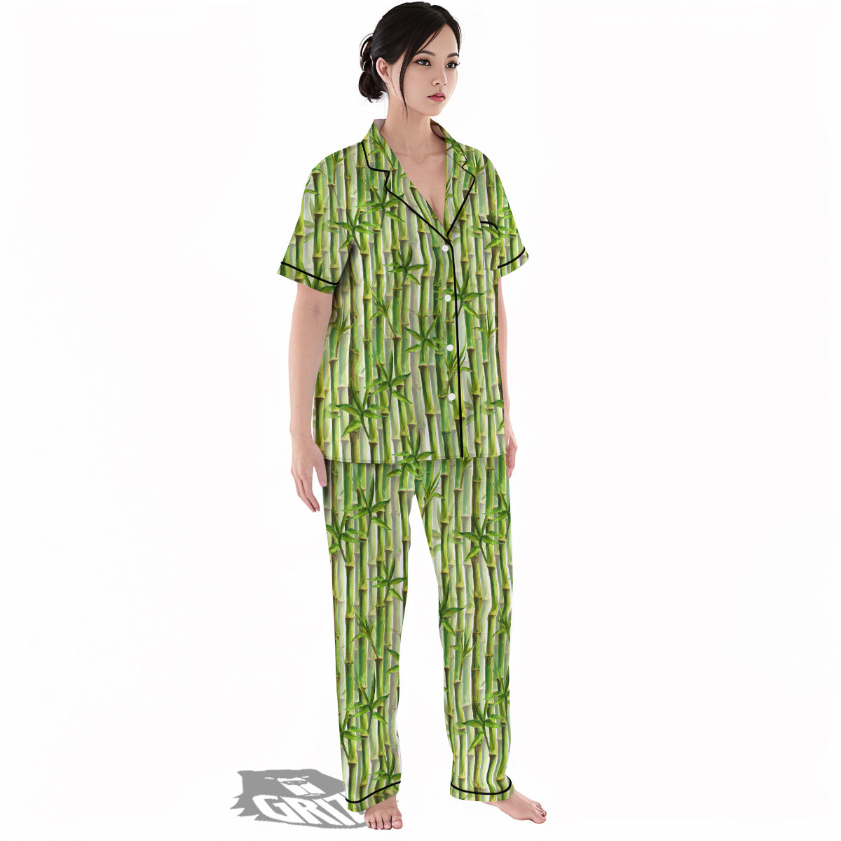 Bamboo Watercolor Print Pattern Women's Pajamas Set-grizzshop